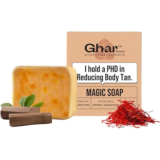 Ghar Soaps Sandalwood & Saffron Magic Soaps For Bath (100 Gms Pack Of 1) | Paraben Free | Chandan & Kesar Bath Soap | Handmade Soaps For Glowing | Skin Brightening Soap For Men & Women