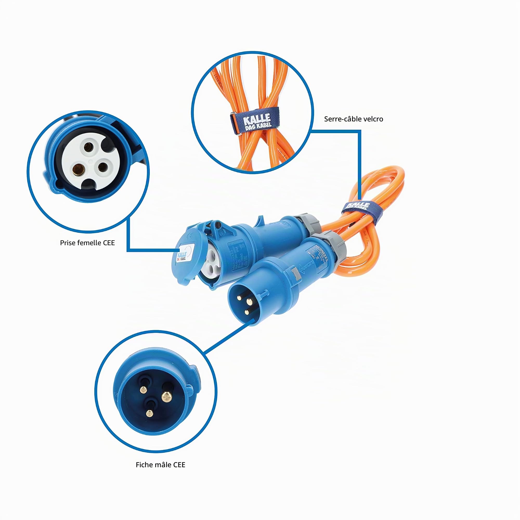 KALLE DAS KABEL Rallonge Electrique Enrouleur 25m CEE, Kit avec câble de raccordement 1,5m, Polyuréthane H07BQ-F 3G 2,5mm² EXTREME SIGNAL, pour camping, bricolage & jardin, Made in Germany