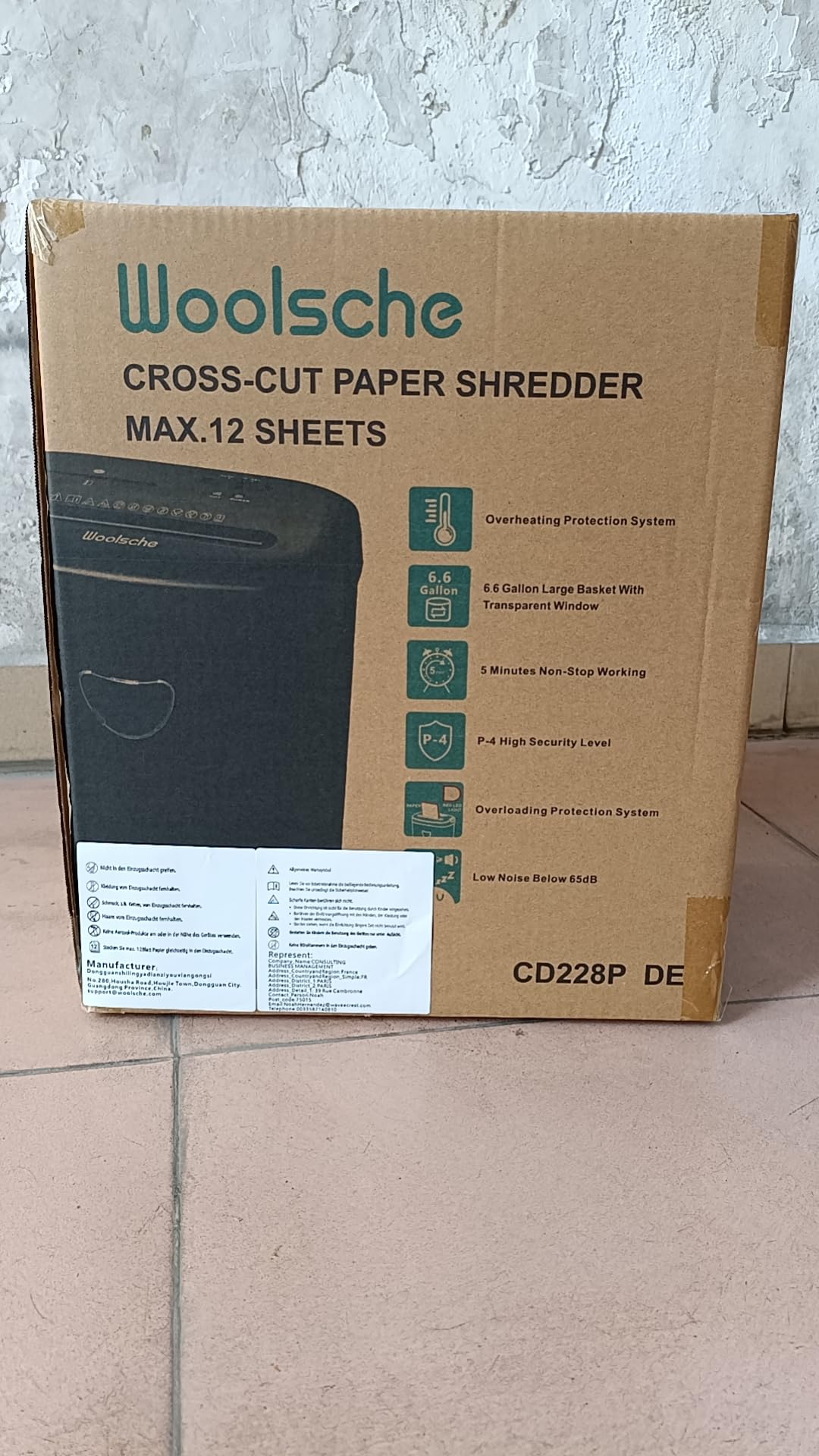 Distruggidocumenti trituratore 12 fogli contemporaneamente, può tritare carte di credito/CD e graffette, trituratore di carta con un cestino da 25 litri