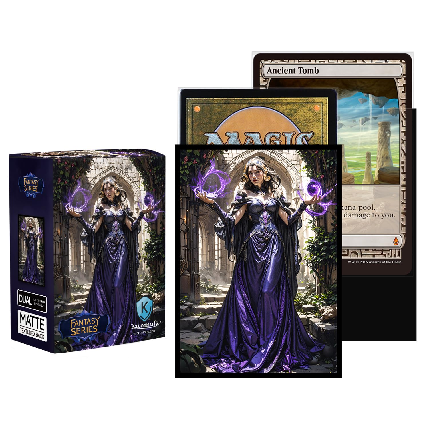 Katomula 100 MTG Card Sleeves with 100 Inner Sleeves, Textured Back Art Sleeves, Black Border & Black Inside, Fit Standard Size Cards - Liliana