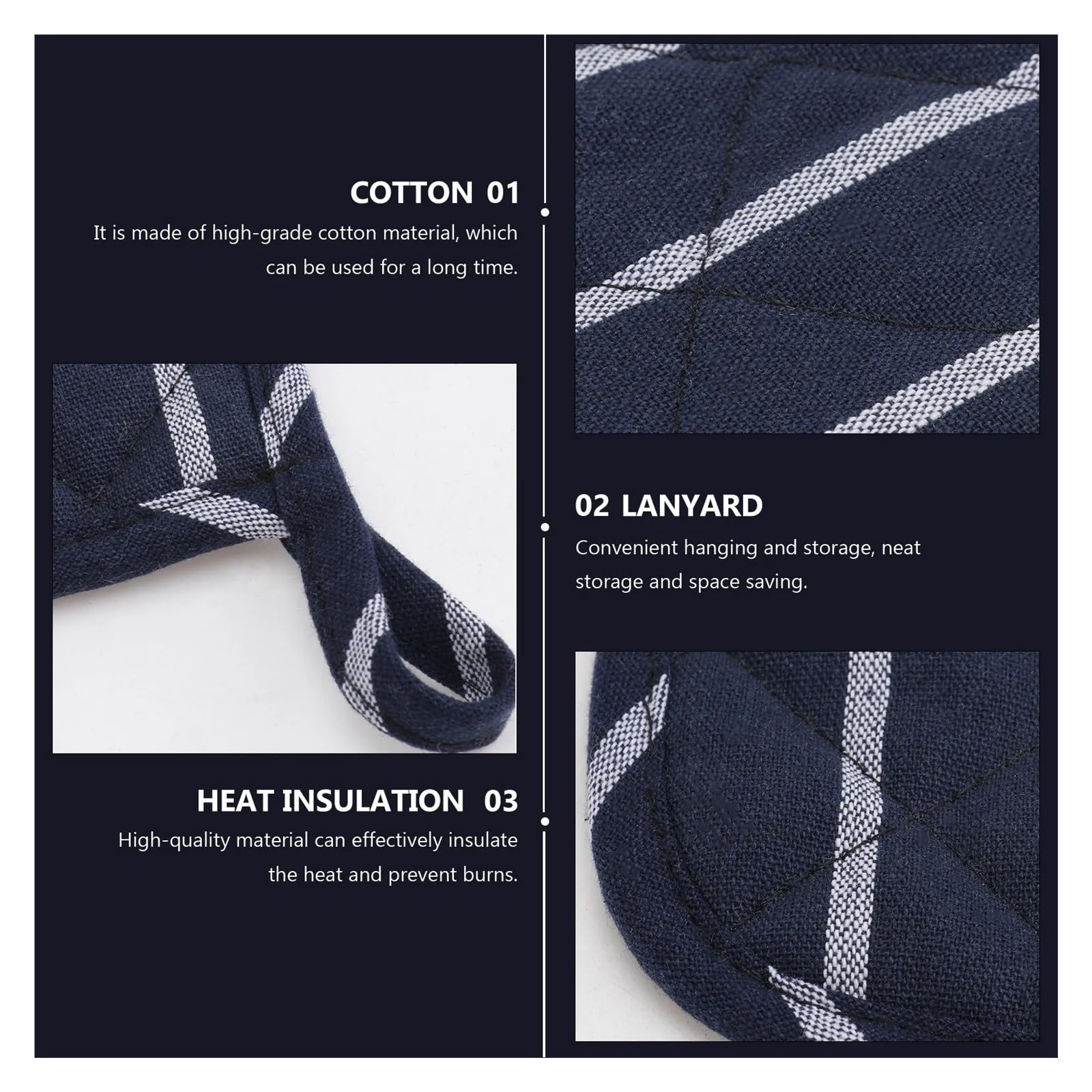 MRKU Gants de Cuisine compatibles avec Le Four (Lot de 2), Rayures Bleu foncé, maniques résistantes à la Chaleur, matelassées, pour Machine à café.