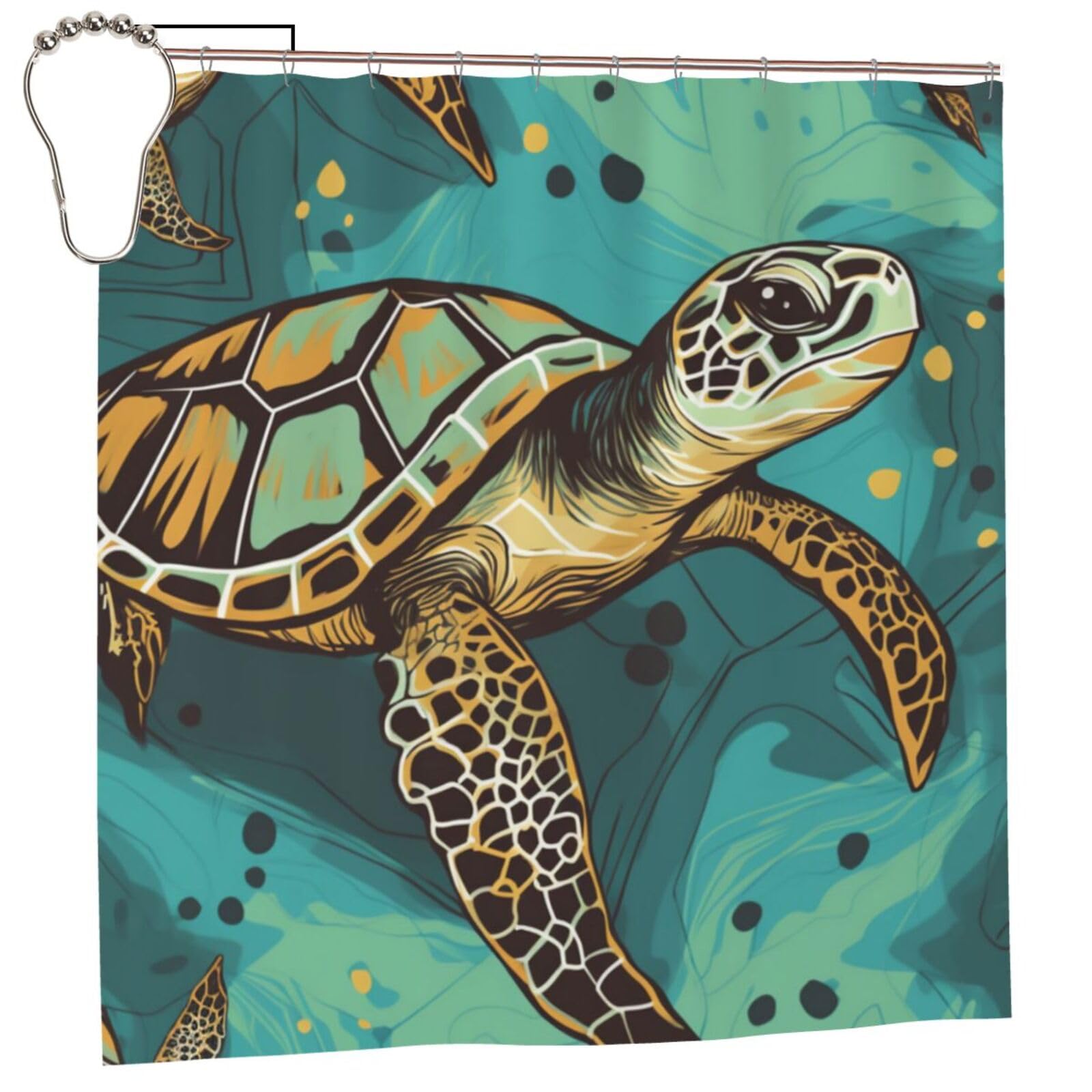 BWWHCCTI Sea Turtle print Printed Shower Curtain With 12 Iron Hooks Opaque Quick Drying Waterproof Shower Curtains Sets For Bathroom 183x183 CM