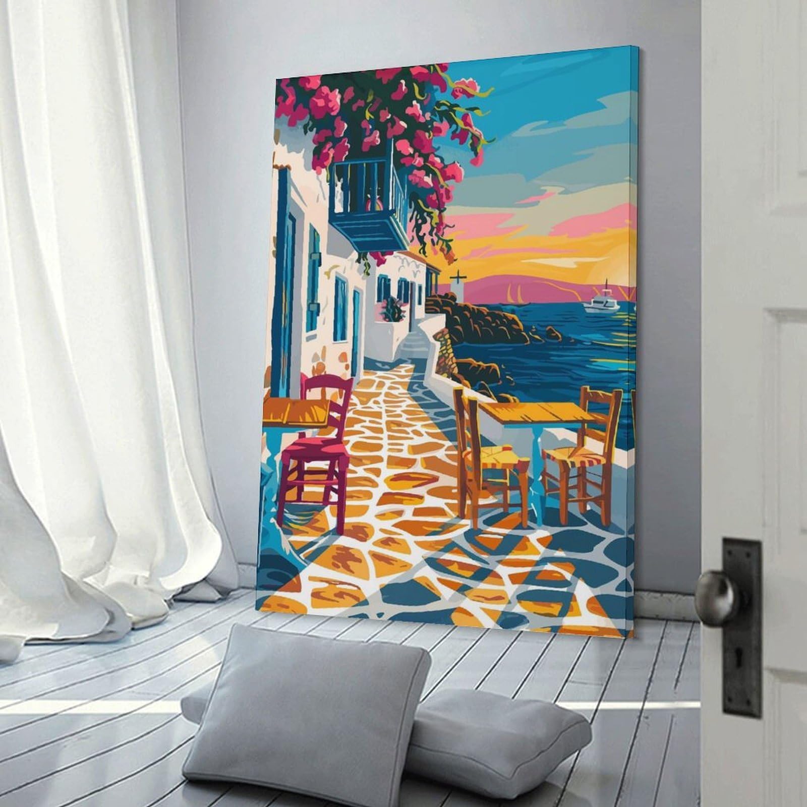 Junmoney Wall Art Print Greece Summer Travel Art, 20x30inch(50x75cm), for Bedrooms, Workspaces And Everyday Interiors, Stylish Home Artwork for Focal Walls
