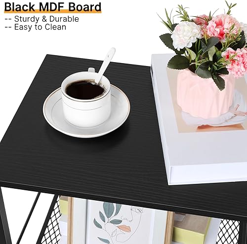 Miniatura 14 de ETELI Mesa auxiliar de 3 niveles, pequeña con ruedas, mesa auxiliar con estantes de almacenamiento, mesita de noche blanca para cocina, dormitorio,