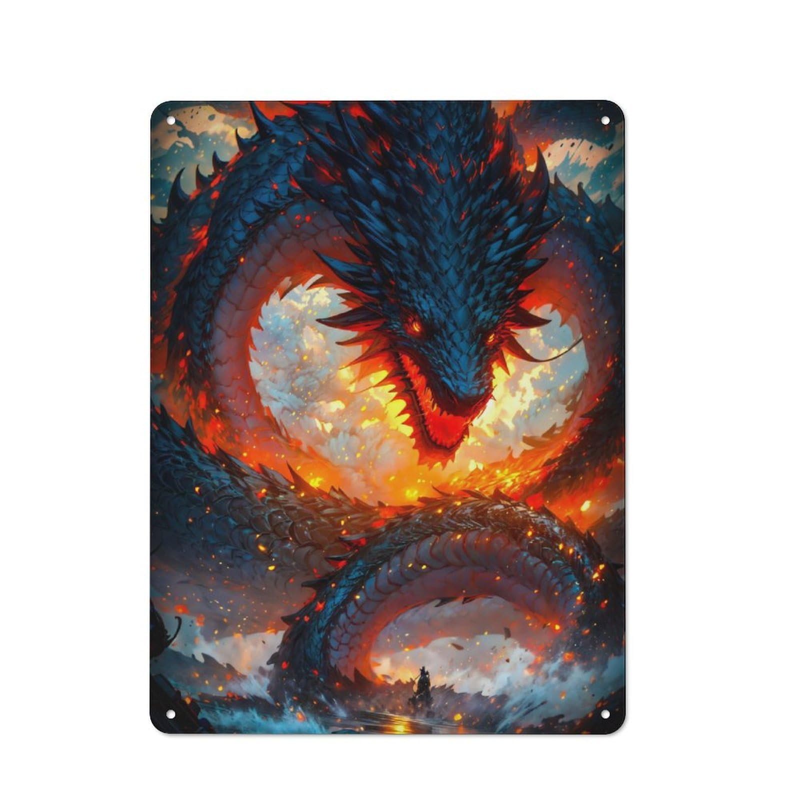 Retro Chinese Dragon Fantasy Metal Gift Sign 40x30cm, Home Wall Decor for Flat, Dorm Room, Lounge Or Cafe