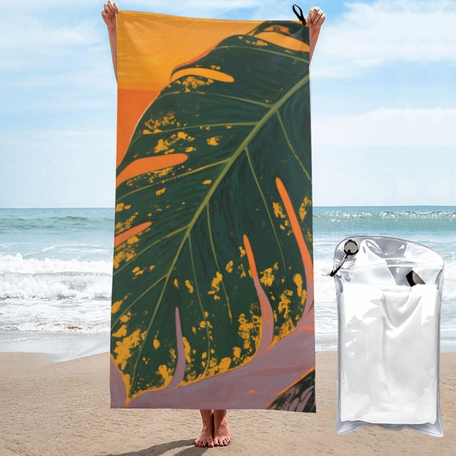 LMNGH Tropical Palm Leaves Bath Towel Super Absorbent Quick Dry Bathroom Towel Sand Free Microfiber Beach Towels for Bathroom, Gym, Spa and Hotel Towel 27.5"x55"