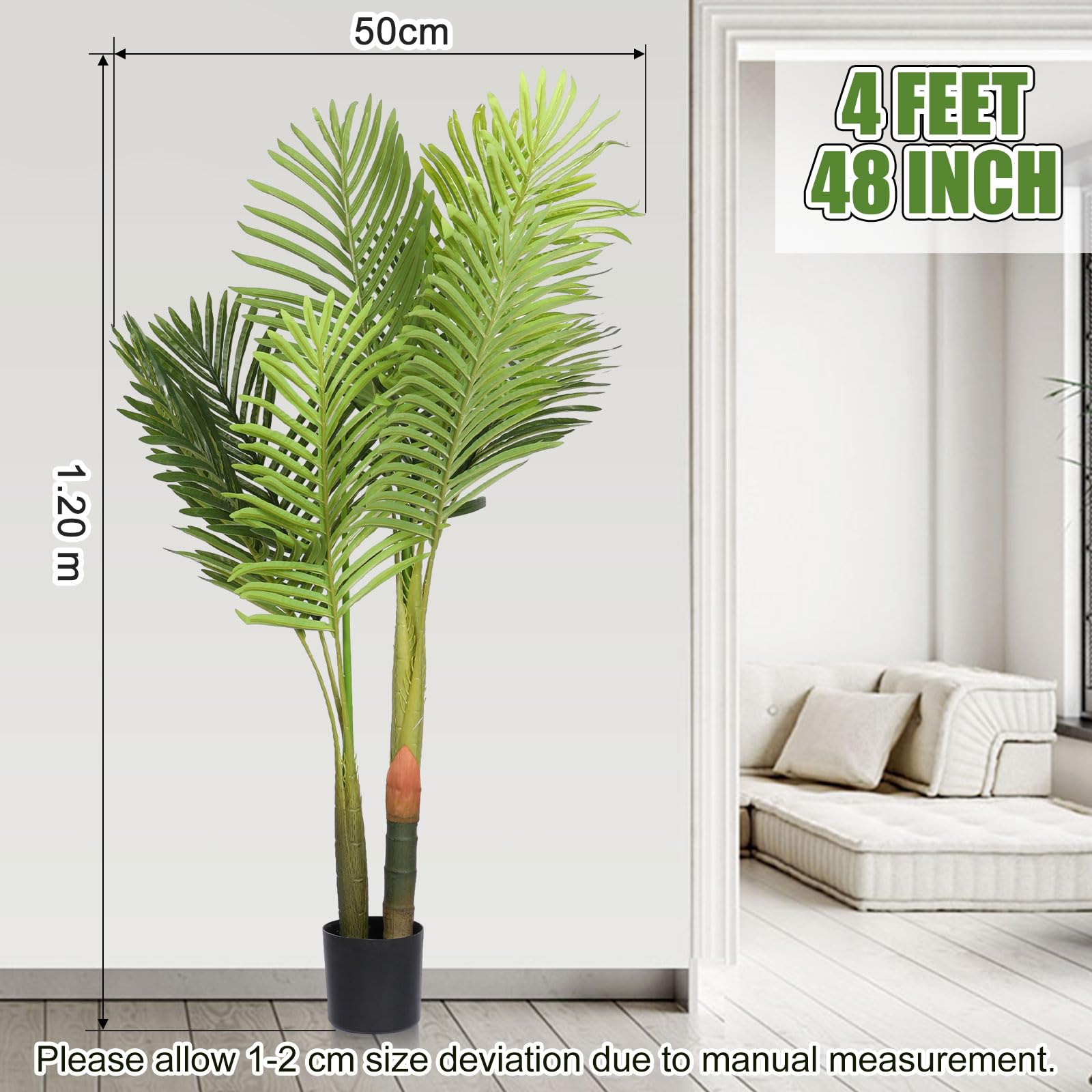 Palma Areca Artificiale 1,5 M - Pianta Tropicale Finta In Vaso Con Vera Corteccia E Fili Regolabili Per Interni - 4