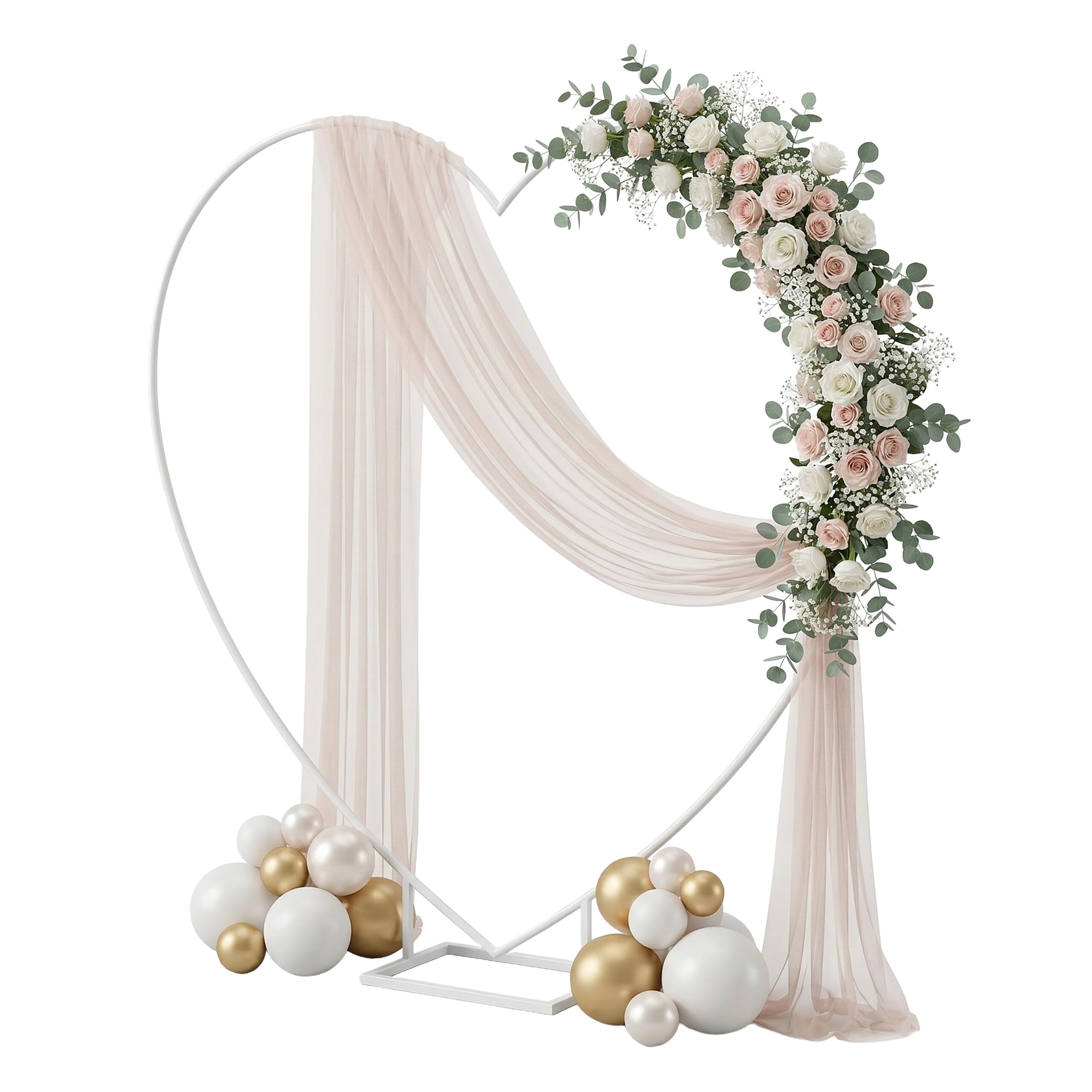 Arco de globos Relaxdays, forma de corazón, metal, boda, compromiso, Al x An: 220 x 220 cm, flores, blanco