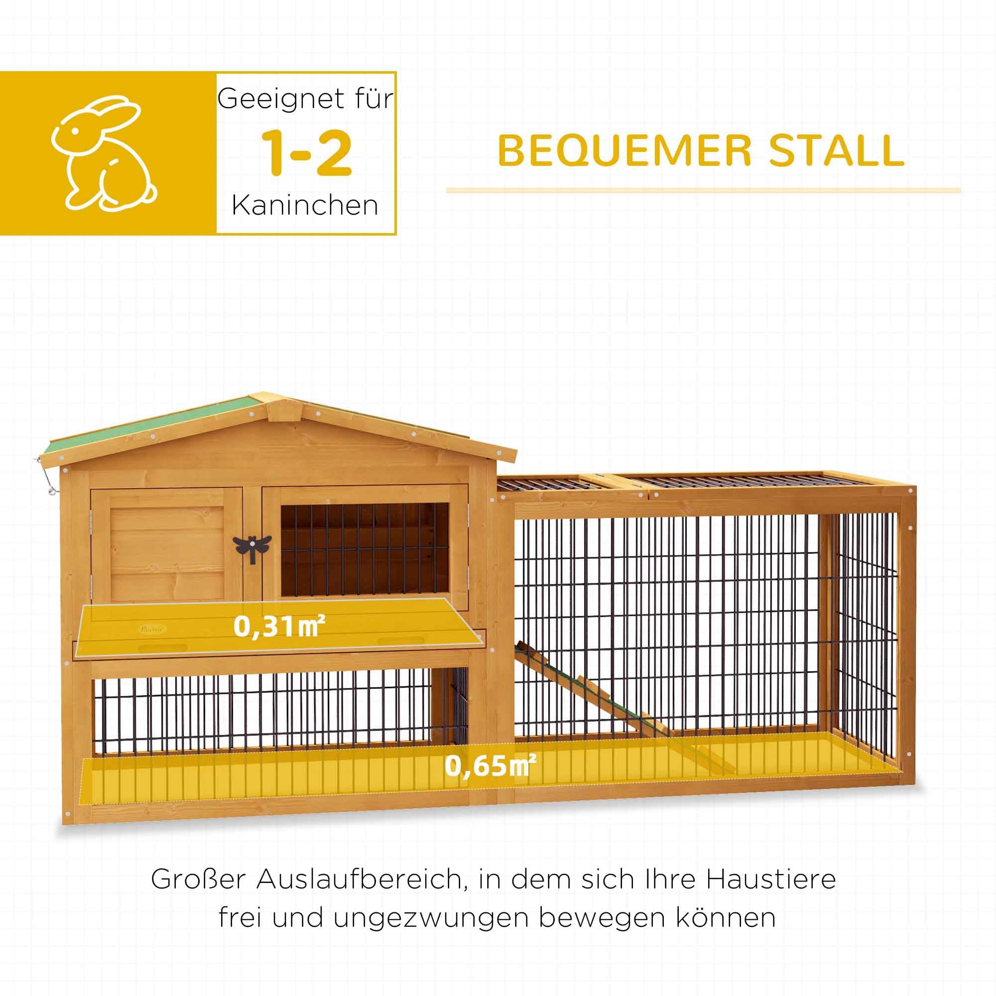 PawHut conejera conejera de 2 niveles de madera de abeto a prueba de invierno casa de dos pisos con recinto al aire libre rampa 150x52x68 cm jaula de conejo al aire libre conejera de animales pequeños