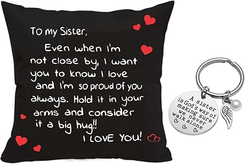 Miniatura 1 de Anrkets Regalo de hermanas de hermana, funda de almohada con estampado de dos caras de 18 x 18 pulgadas + llavero para hermana, regalo recordatorio