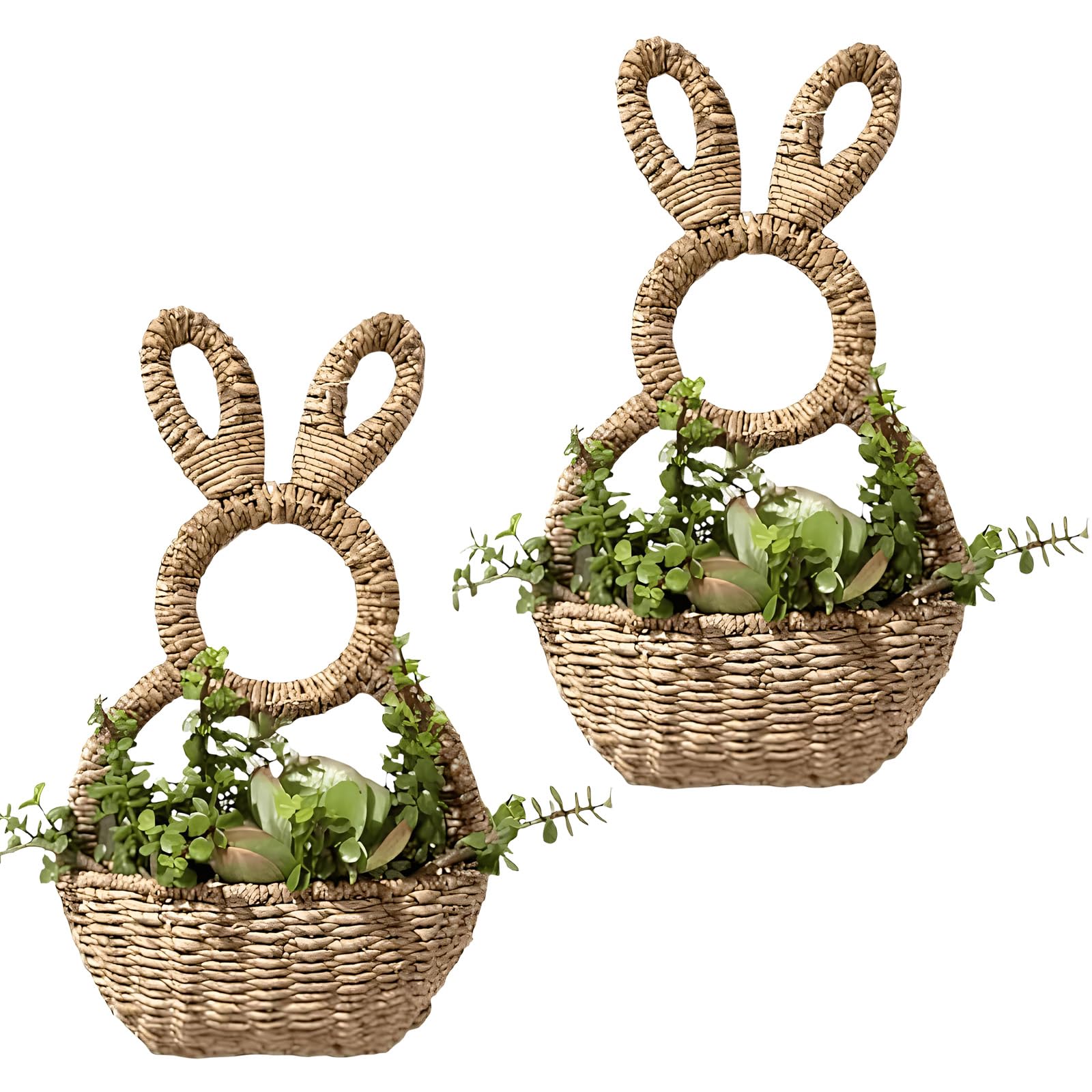 Bunnies Hanging Wall Basket, Handmades Woven Ornament Front Door Decor Wicker Easter Easter Hanging Wall