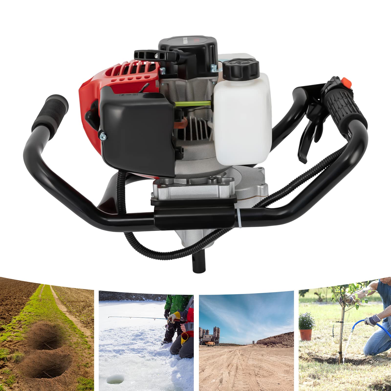 Benzin Erdbohrer 2-Takt 1.2HP Gartenbohrer Benzinbetrieben Erdbohrgerät für Gärten Ackerland Installation von Leitplanken Pflanzen von Bäumen（Bohrer Nicht Enthalten）