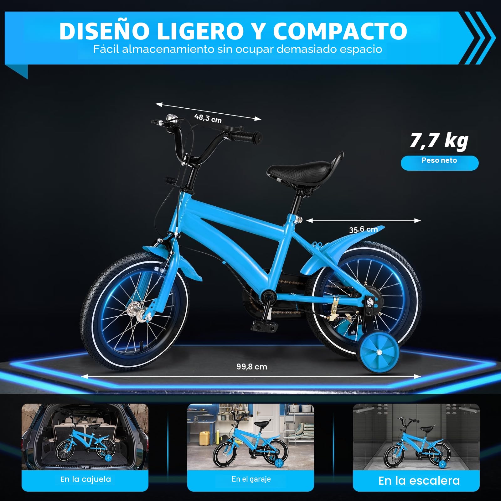Bicicleta infantil de 14 pulgadas, ajustable para niños con protección de cadena, bicicletas para niños de 2 a 13 años de edad, niños y niñas