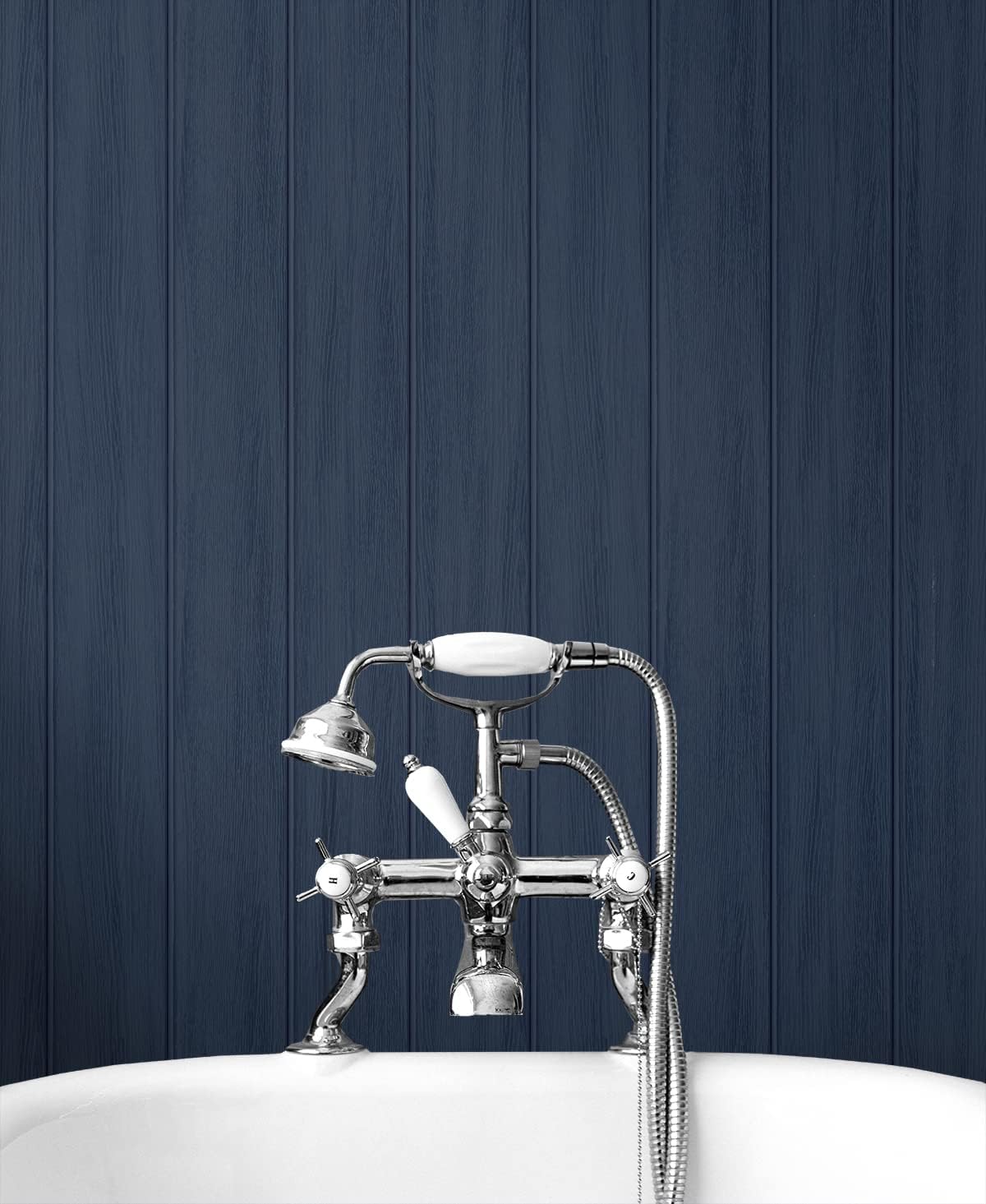 NextWall Faux Wood Panel Peel and Stick Wallpaper (Naval Blue)