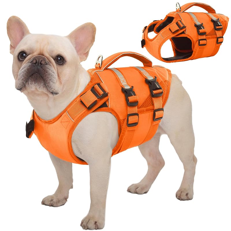 Colete salva-vidas para cães Kuoser com espuma flutuante e faixa refletiva A-Safety Orange M — tórax de 52 a 64 cm