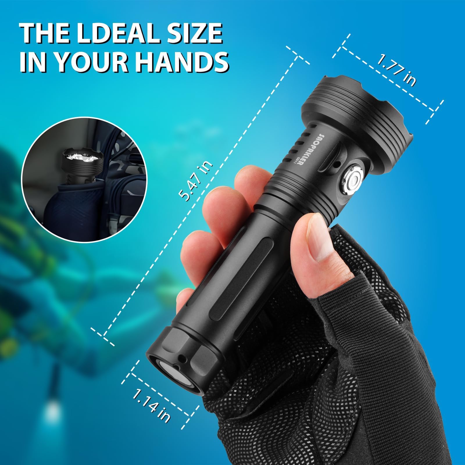 SAOPRKLER GD11 - Luz de buceo de 2200 lm, linterna de buceo subacuática impermeable de 200 m con modos rojo/azul/UV, linterna de buceo con base magnética para pesca submarina y buceo nocturno