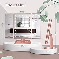 Vista 7 de HUONUL - Espejo de maquillaje para tocador con luces, aumento de 2X, 3X y 10X, control táctil, espejo triple, fuente de alimentación doble, regalos