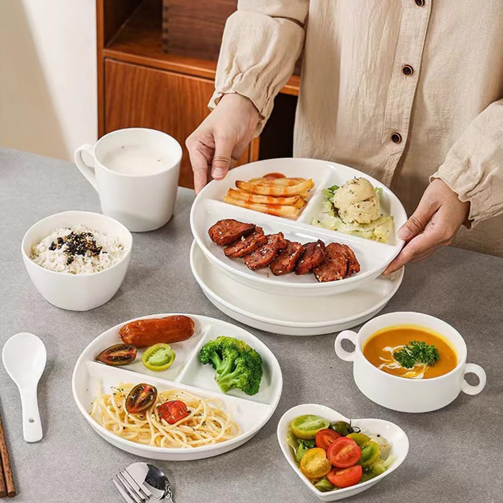 (5 Pack) Portion Control Plate for Balanced Eating, 9" Unbreakable Divided Plates,3 Compartment Plates, Reusable Plastic Plates, BPA Free for Kids Adults (White) - Image 6