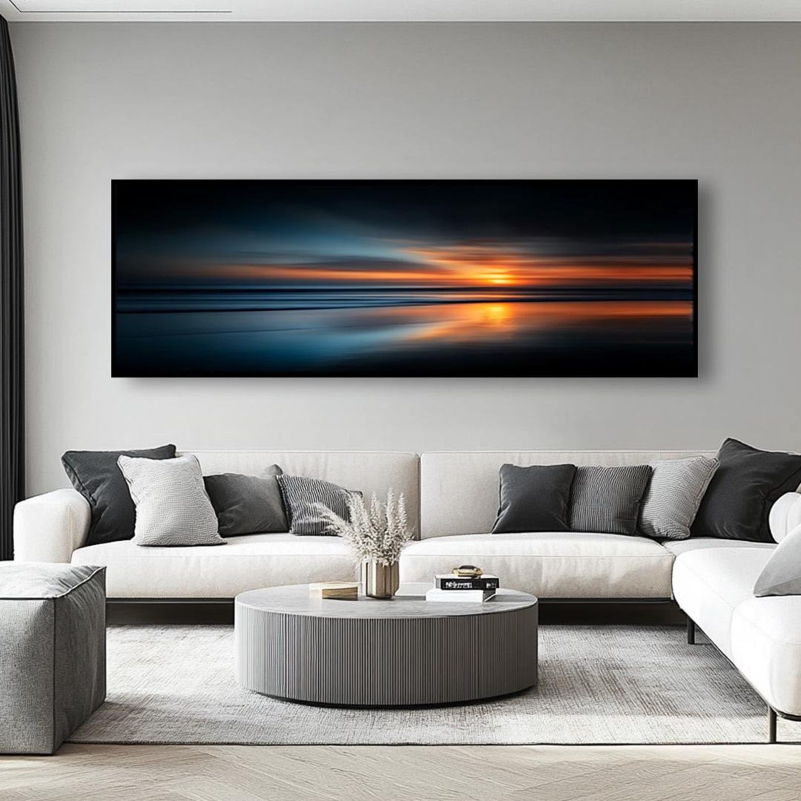 XBTYKPB Stampa su tela orizzontale stretta con paesaggio montano, arte astratta moderna, ampia decorazione murale naturalistica per ufficio, stanze e corridoi (45x135 cm/cornice interna)