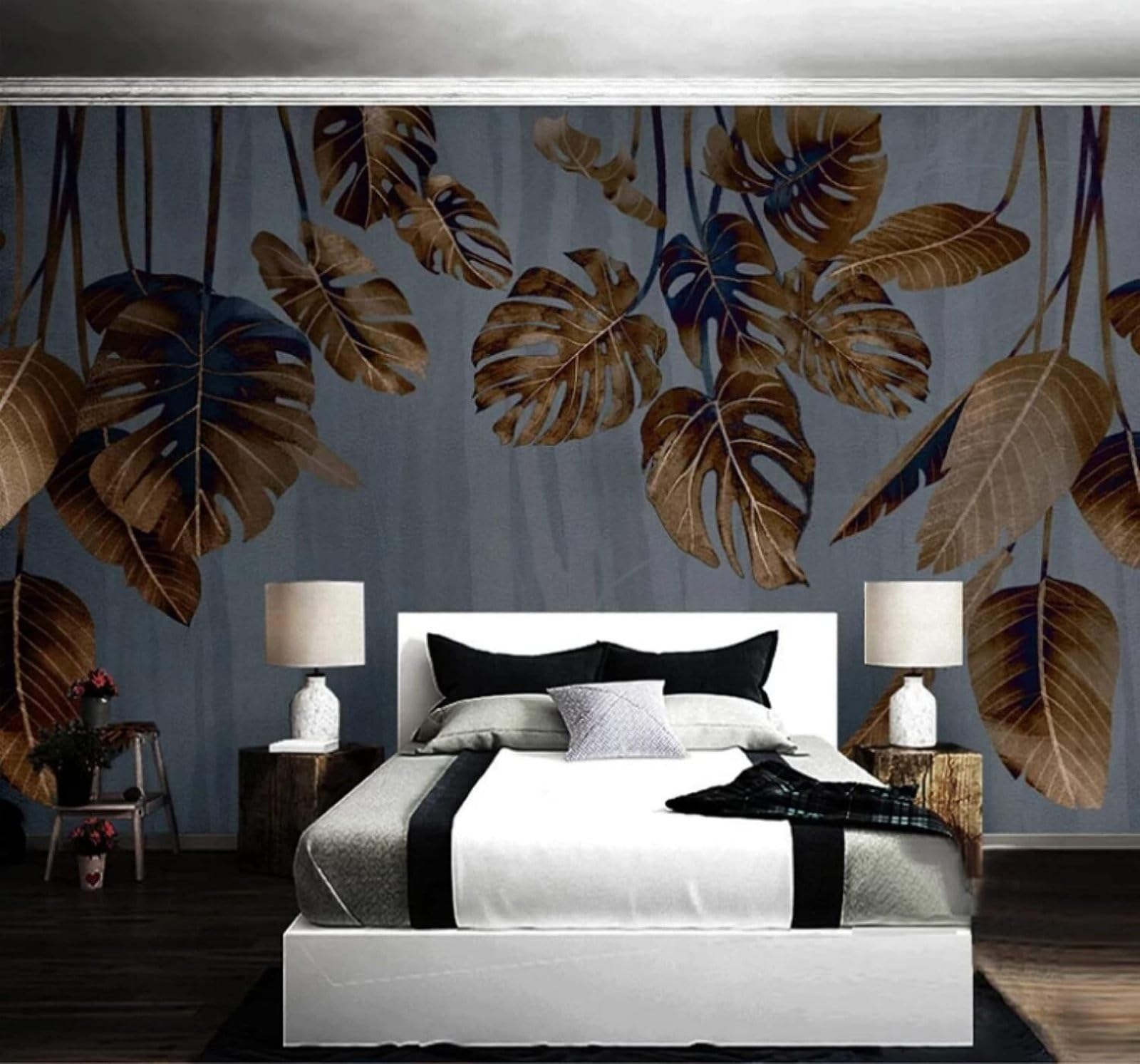 Xlming 400Cm×280Cm(B×H) Vintage Three Dimensional Hand Drawn Plants Banana Leaves 3D Wallpaper Luxury Home Dining Decor Paste Sofa Living Room The Wall For Bedroom Mural-400Cm×280Cm