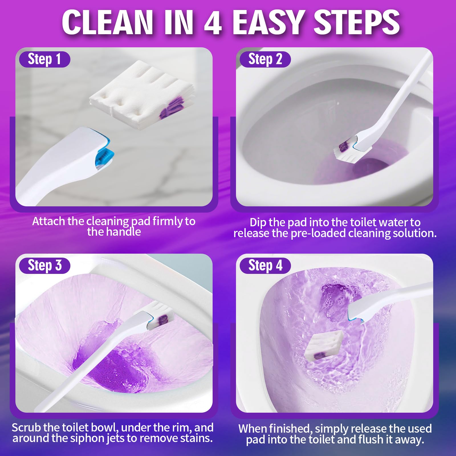 Ricariche usa e getta per WC lavabili, compatibili con la maggior parte dei manici standard, tamponi per pulizia al profumo di lavanda, puliscono il calcare e rinfrescano il bagno