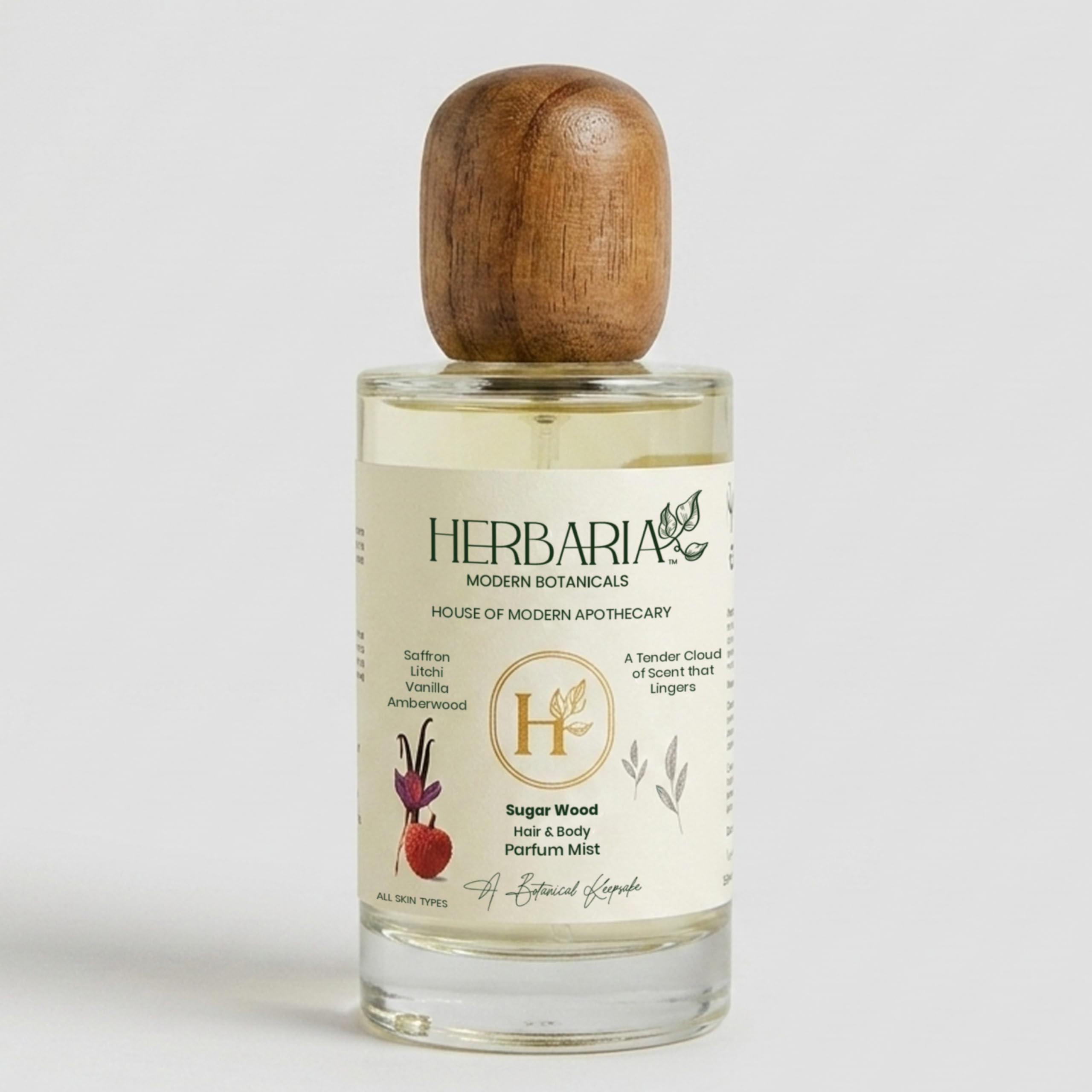Herbaria Sugar Wood Hair & Body Parfum Mist (110ml) | 100% Vegan Fragrance Mist for Hair & Body | Saffron, Litchi, Vanilla & Amberwood-image-49