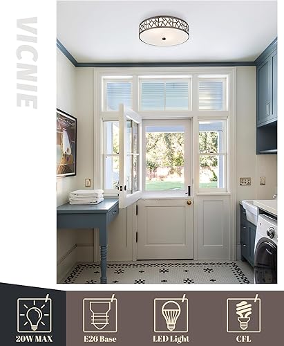 Miniatura 8 de VICNIE Lámpara de techo semiempotrada de 13 pulgadas, lámpara de techo de 2 luces, lámpara industrial de granja cerca de techo para pasillo,