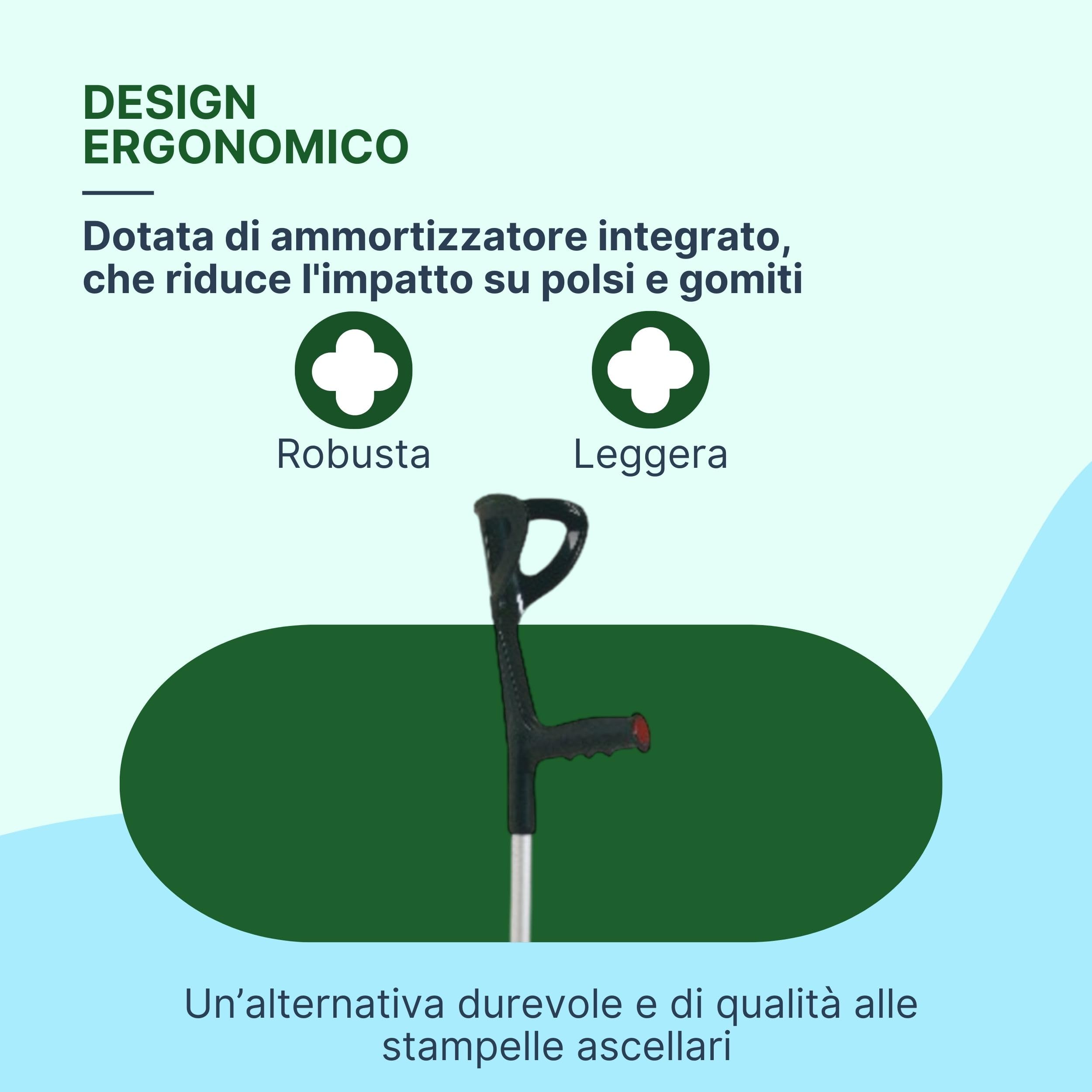 Stampelle Ortopediche Regolabili con Ammortizzatore, 2 Unità | Stampelle Canadesi in Alluminio Anodizzato, Altezza 74-97cm, Nero/Argento