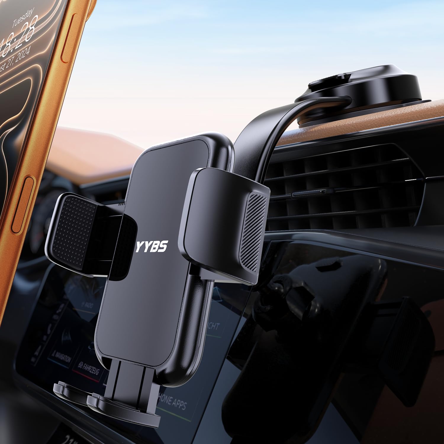 YYBS Car Dashboard Phone Holder for Windshield - Tesla Touch Screen Phone Mount with 360 Adjustable Aluminum Arm