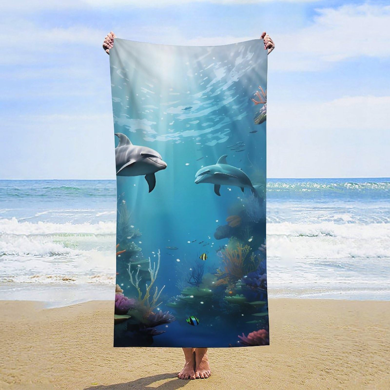NTVOWPZO Blue Ocean Underwater Fish Beach Towel Oversized Microfiber Bath Towels Lightweight Sand Proof Beach Towels Absorbent Pool Towels for Swimming Yoga Bathroom Towel 31.5" X 63"