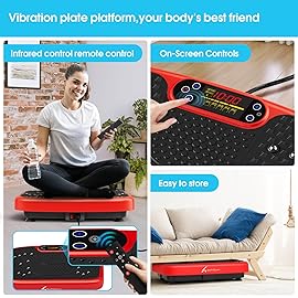 SoftGym Vibration Plate Exercise Machine for Lymphatic Drainage,Power Vibrate Stand Shake Board 450 Lbs Capacity Whole Body Workout Waver with Resistance Bands Weight Loss Gifts for Women Men-Red