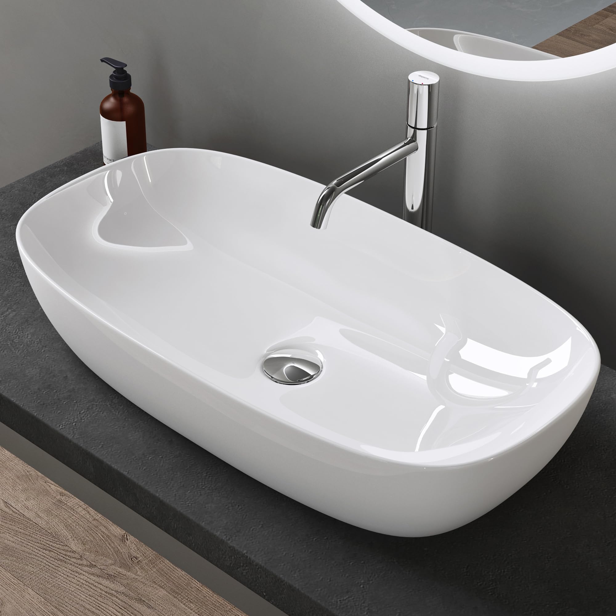 doporro Lavabo Vasque à Poser Lave-Mains Ovale Blanc 70x37x13,5cm