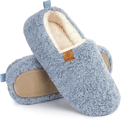 EverFoams Pantuflas suaves y rizadas para mujer, de espuma viscoelástica, ligeras, cómodas, con forro polar