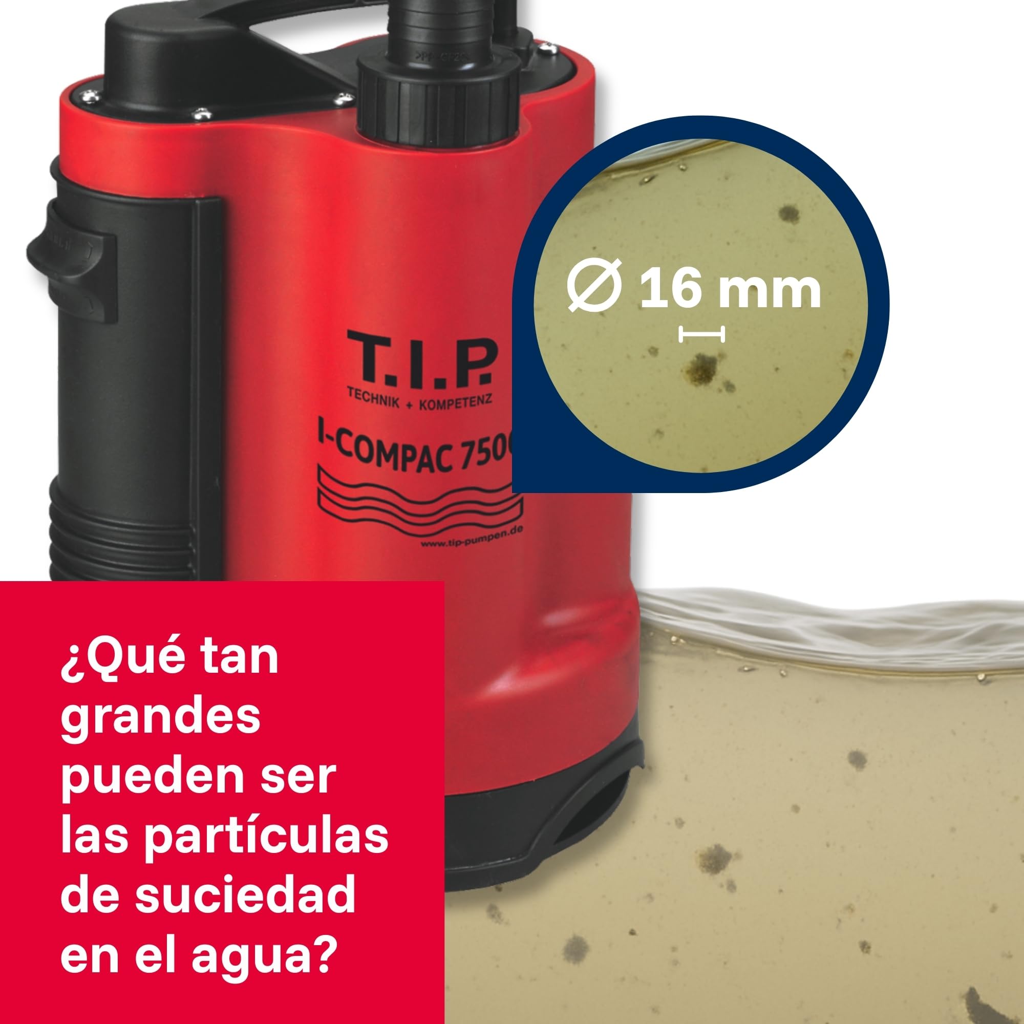 Bomba sumergible para aguas residuales T.I.P. 30190 I-Compac 7500, caudal de hasta 7,5 l/h, 18 x 13 x 30 cm