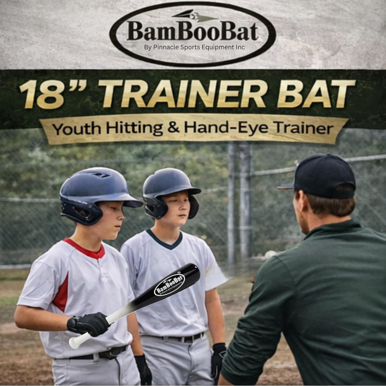 BamBooBat by PINNACLE SPORTS EQUIPMENT INC. Adult Baseball and Softball Wood One Hand Training Bat- 18 Inch or 21 Inch