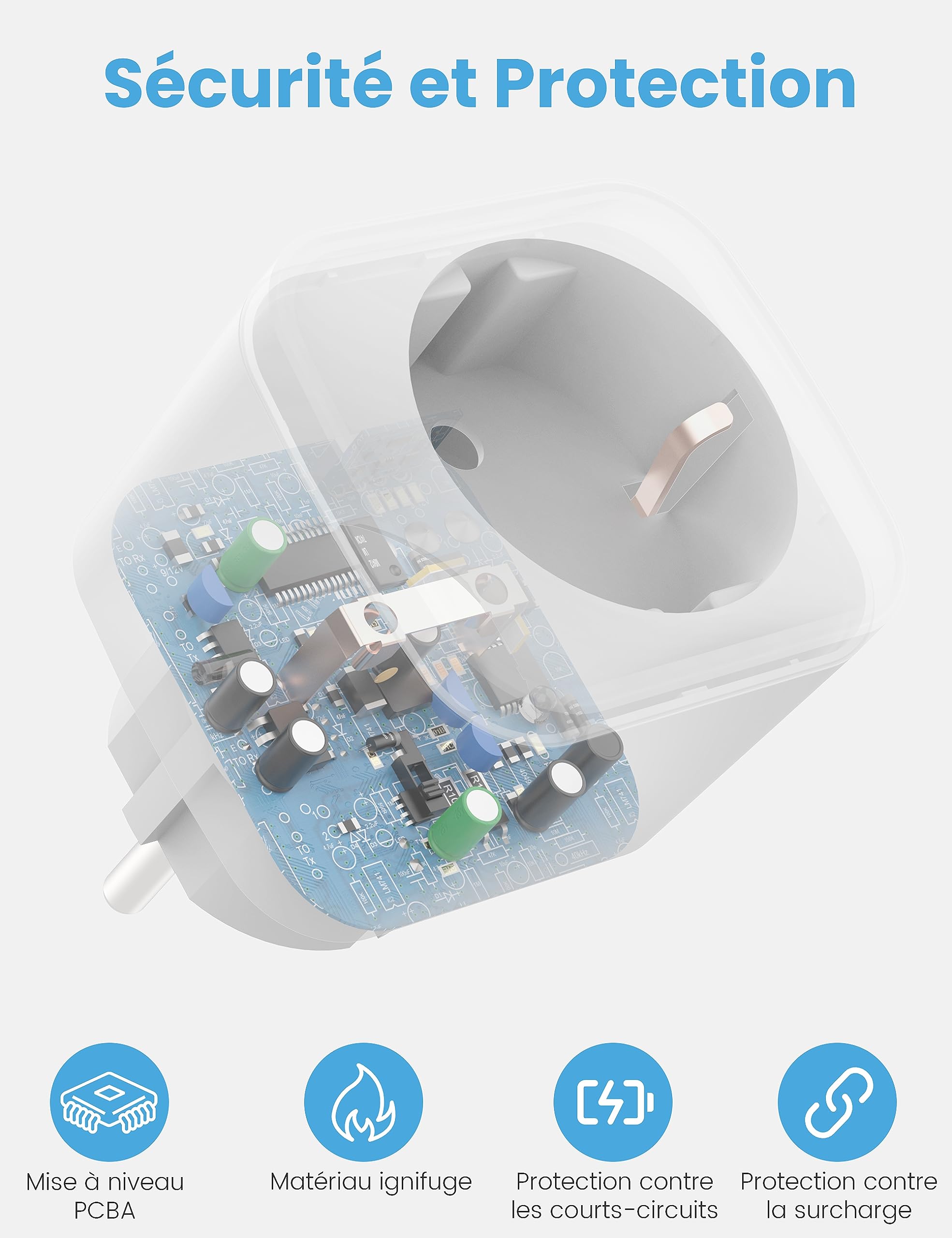 EIGHTREE Prise Connectée WiFi 2.4G/5GHz, Prise Intelligente Programmable, Compatible avec Alexa/Google Home, Suivi de Consommation, Contrôle Appli/Voix, 16A 3680W, Type F, 4PCs