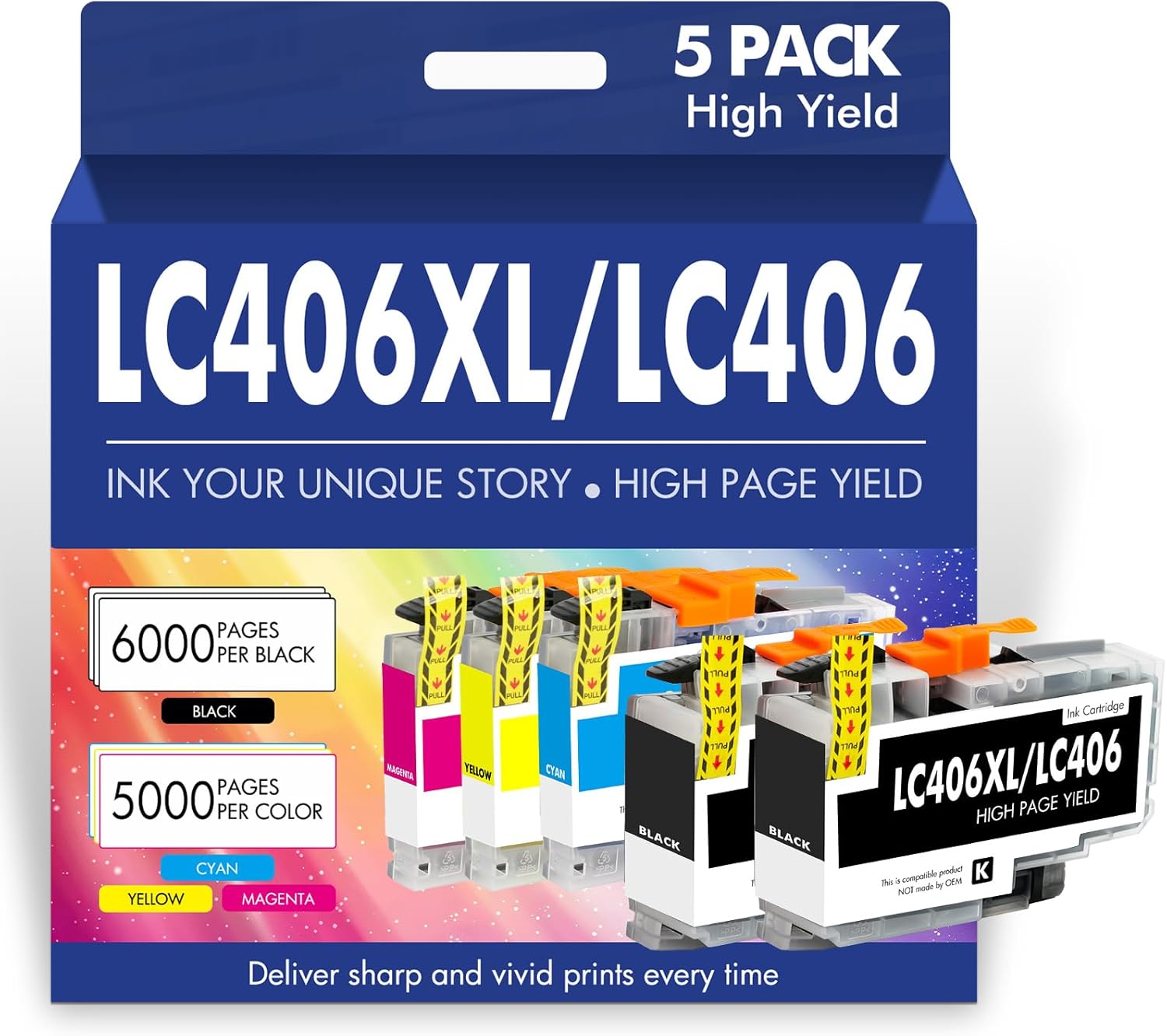 Cool Toner LC406XL LC406 Ink Cartridges for Brother Printer MFC-J4335DW MFC-J5855DW LC 406 XL for MFC-J6555DW MFC-J4535DW MFC-J6955DW MFC-J4345DW MFC-J5955DW HL-JF1 5 Pack-2Black Cyan Magenta Yellow - Amazon product rated Grade A