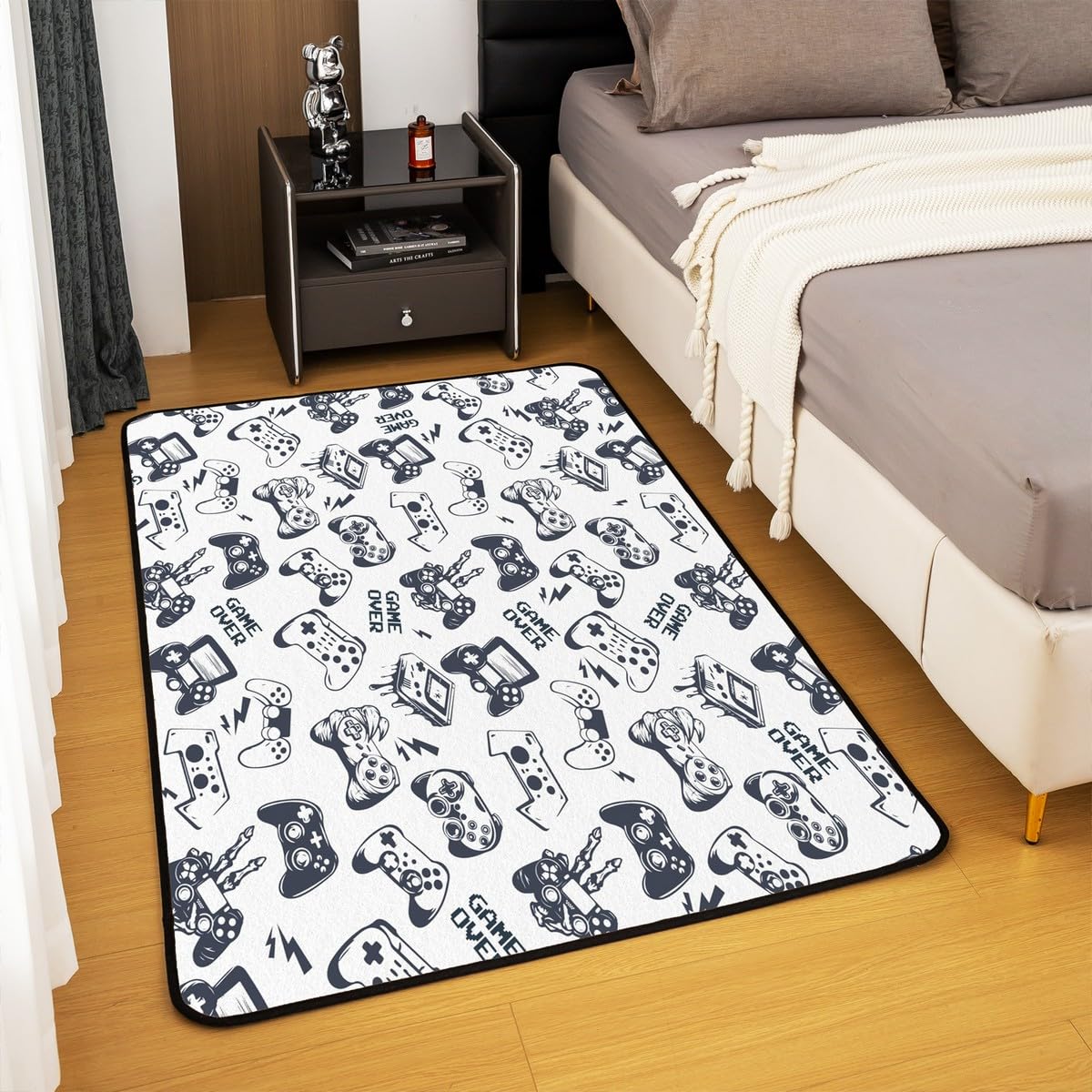 Loussiesd Dywan do salonu dla graczy, 100 x 150 cm, gamingowy dywan akcentujący dla chłopców, dziewcząt, nastolatków, nowoczesny kontroler konsoli do gier, mata podłogowa, joystick, biała wycieraczka,