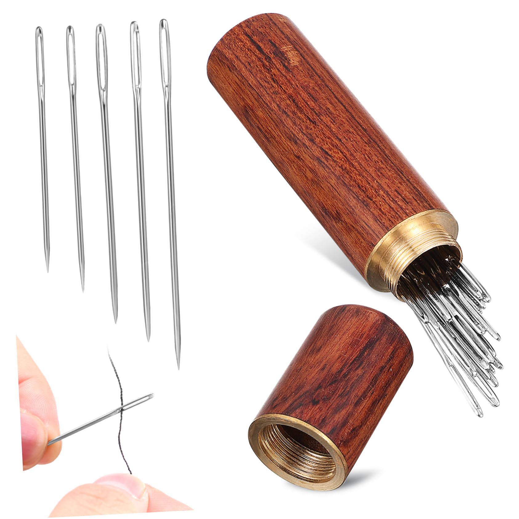 HAWILLOSCH 25pcs Embroidery Needles Set Large Eye Steel Sewing Needles for Hand Sewing Storage Case with Threader