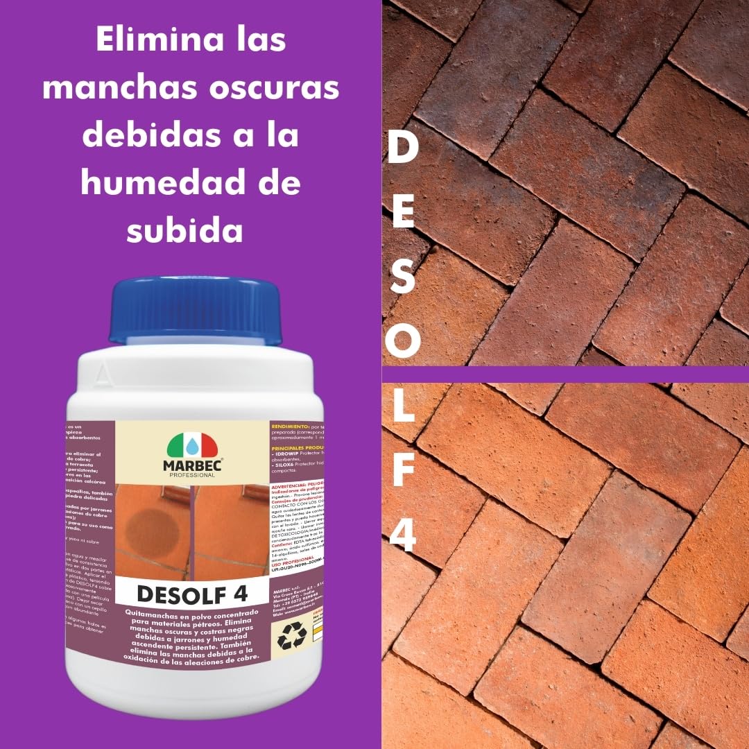 MARBEC DESOLF 4 1KGx4Uds Quitamanchas para la eliminación de las manchas de los vasos y de la humedad ascendente sobre barro, piedras y materiales de piedra