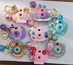 Zestzen Cute Mini Projector Camera Toy with Bell for Kids and adults, Kawaii Style Light Projection Feature, Fun Cartoon Keychain for Bags, Pouches, Mix Design (Multicolour) pack of 1