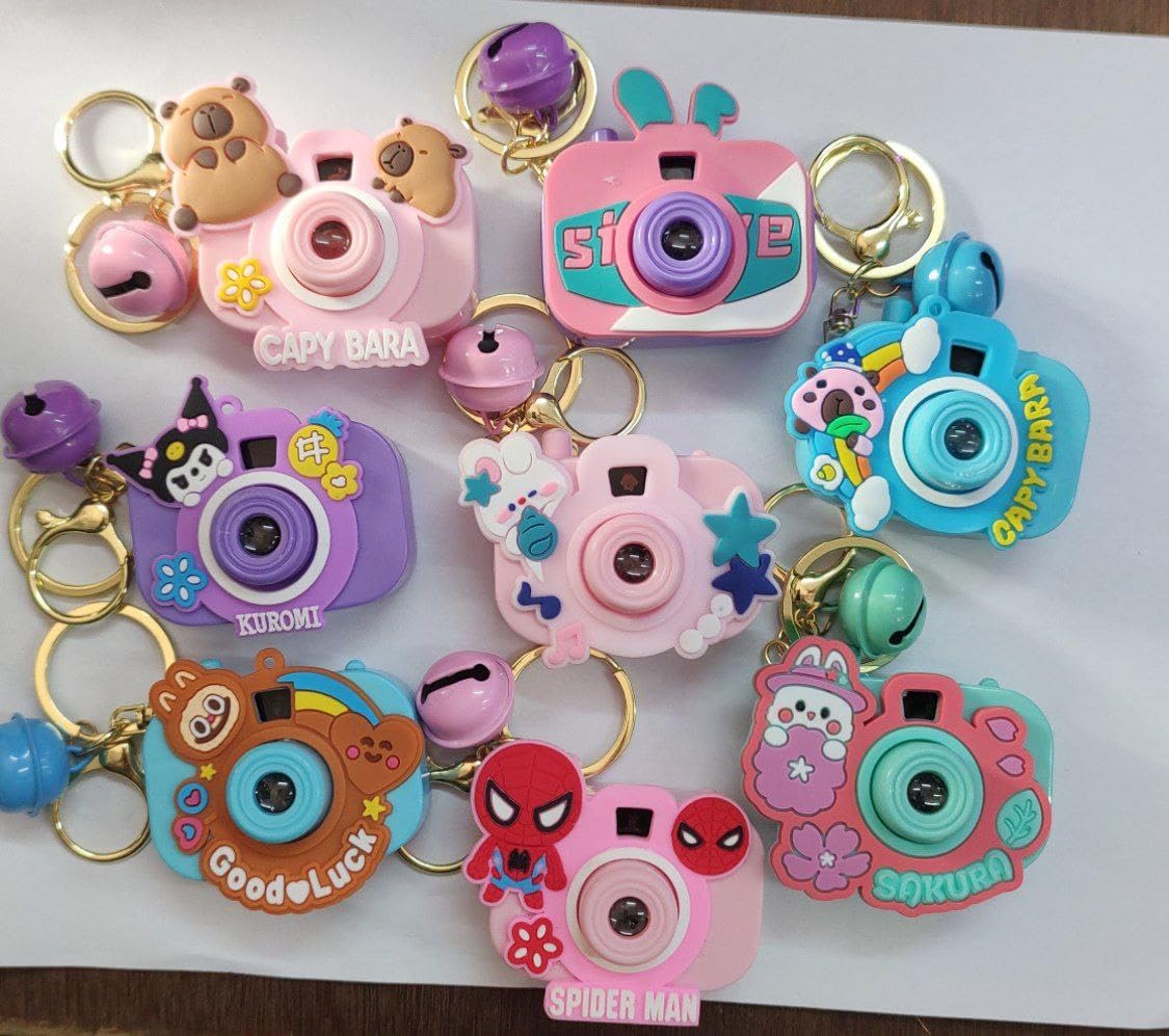 Zestzen Cute Mini Projector Camera Toy with Bell for Kids and adults, Kawaii Style Light Projection Feature, Fun Cartoon Keychain for Bags, Pouches, Mix Design (Multicolour) pack of 1-image-38