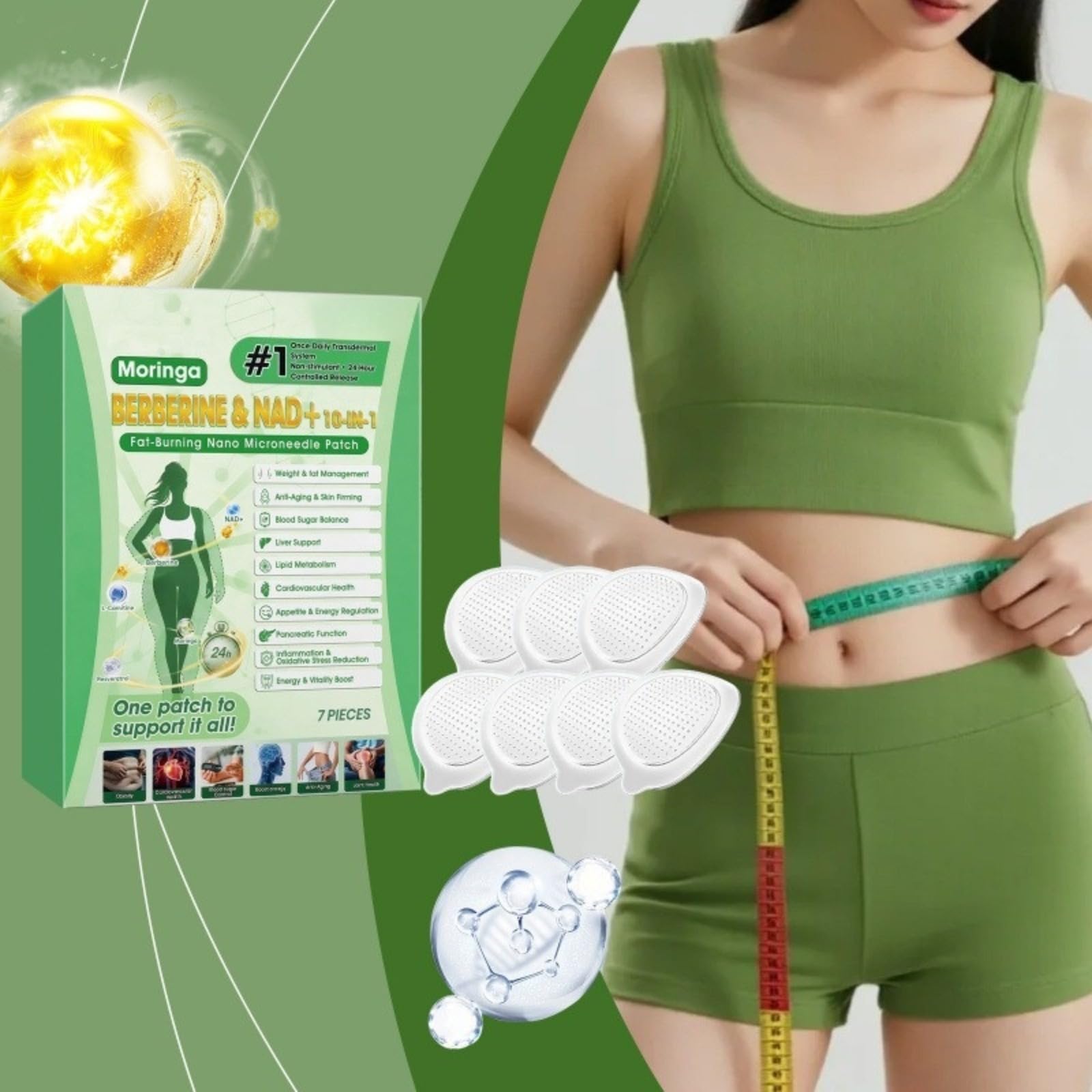 Moringa Berberine Plaster odchudzający 10 w 1, plaster odchudzający Nano Microneedle, przenośny, wygodny i odpowiedni do wszystkich rodzajów skóry, plastry odchudzające, idealne dla mężczyzn i kobiet