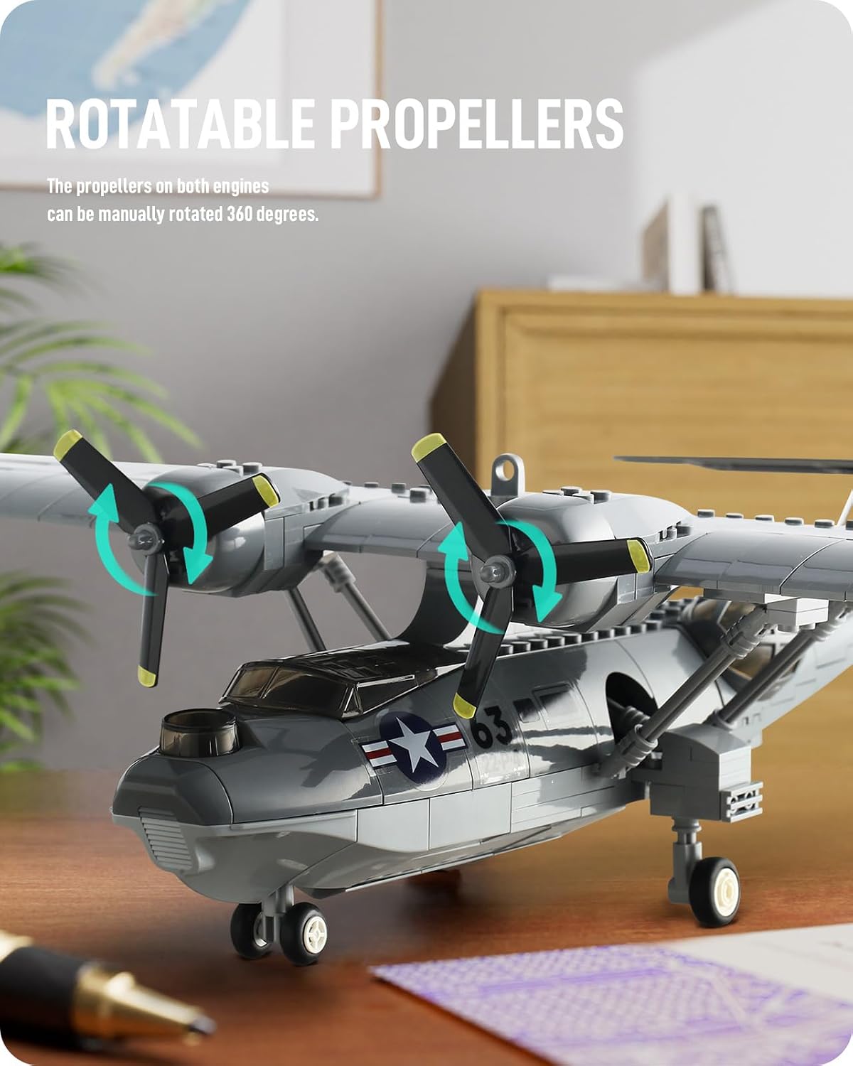 BOOLAKOS WW2 Airplane PBY-5A Catalina Building Blocks Sets, Military Building Toy, Collectible WWII Air Force Gift for Adults (364PCS)