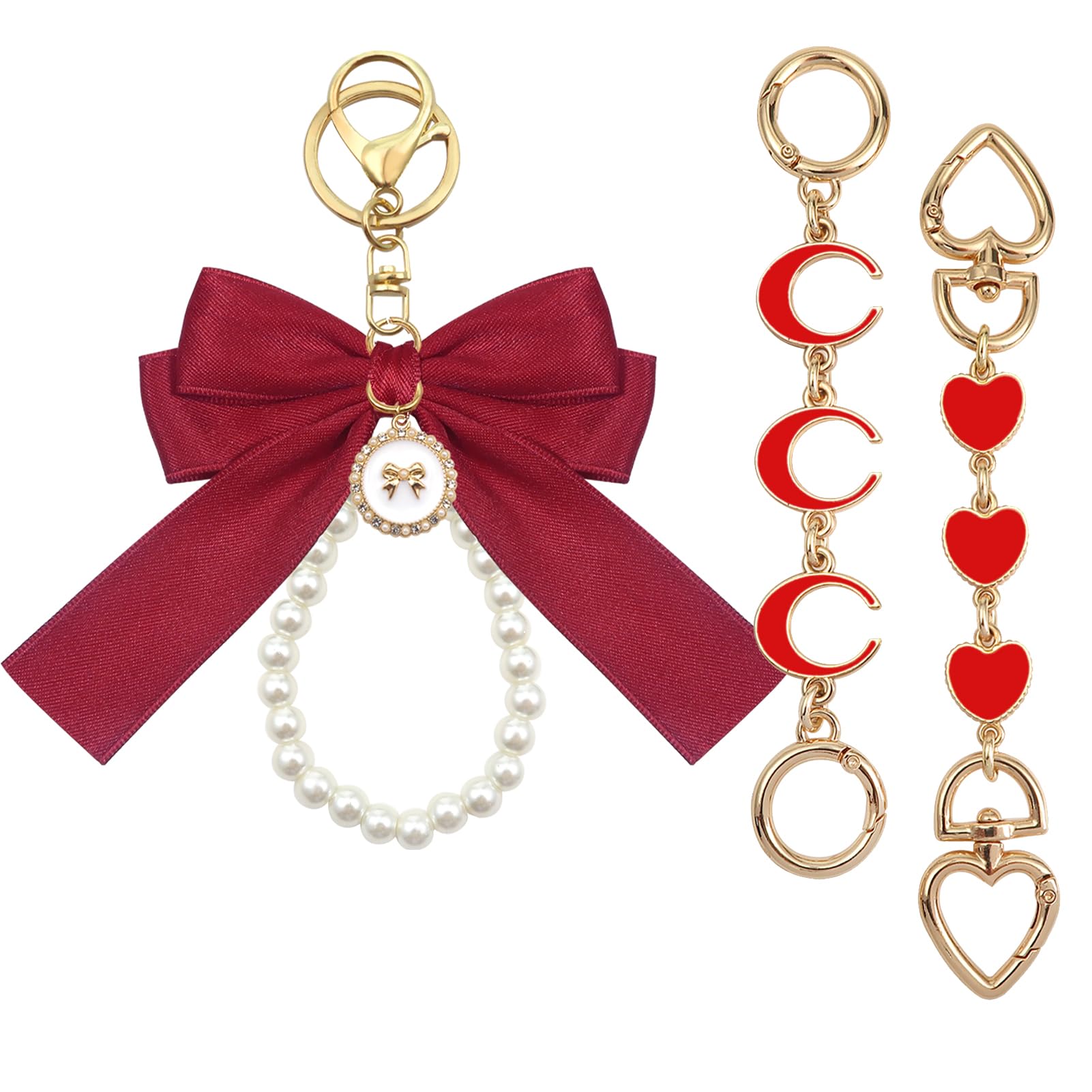 TUUXI 3pcs Red Purse Extender Chain Bow Keychain Kits Bag Extender Chain Bag Strap Charms for Purse Handbags Shoulder Replacement Making Supplies