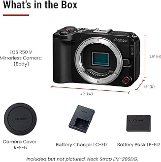 Canon EOS R50 V Mirrorless Camera (Body Only) – APS-C Digital Camera, Flip Screen 4K Video, Interchangeable Lens Camera for Vlogging, Content Creation, Streaming, Filming, Podcasts, TikTok