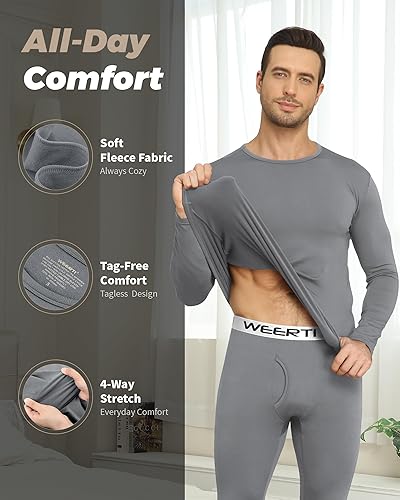 Miniatura 2 de WEERTI Ropa interior térmica para hombres Calzoncillos largos con forro polar Capa base para hombres Clima frío Parte superior e inferior