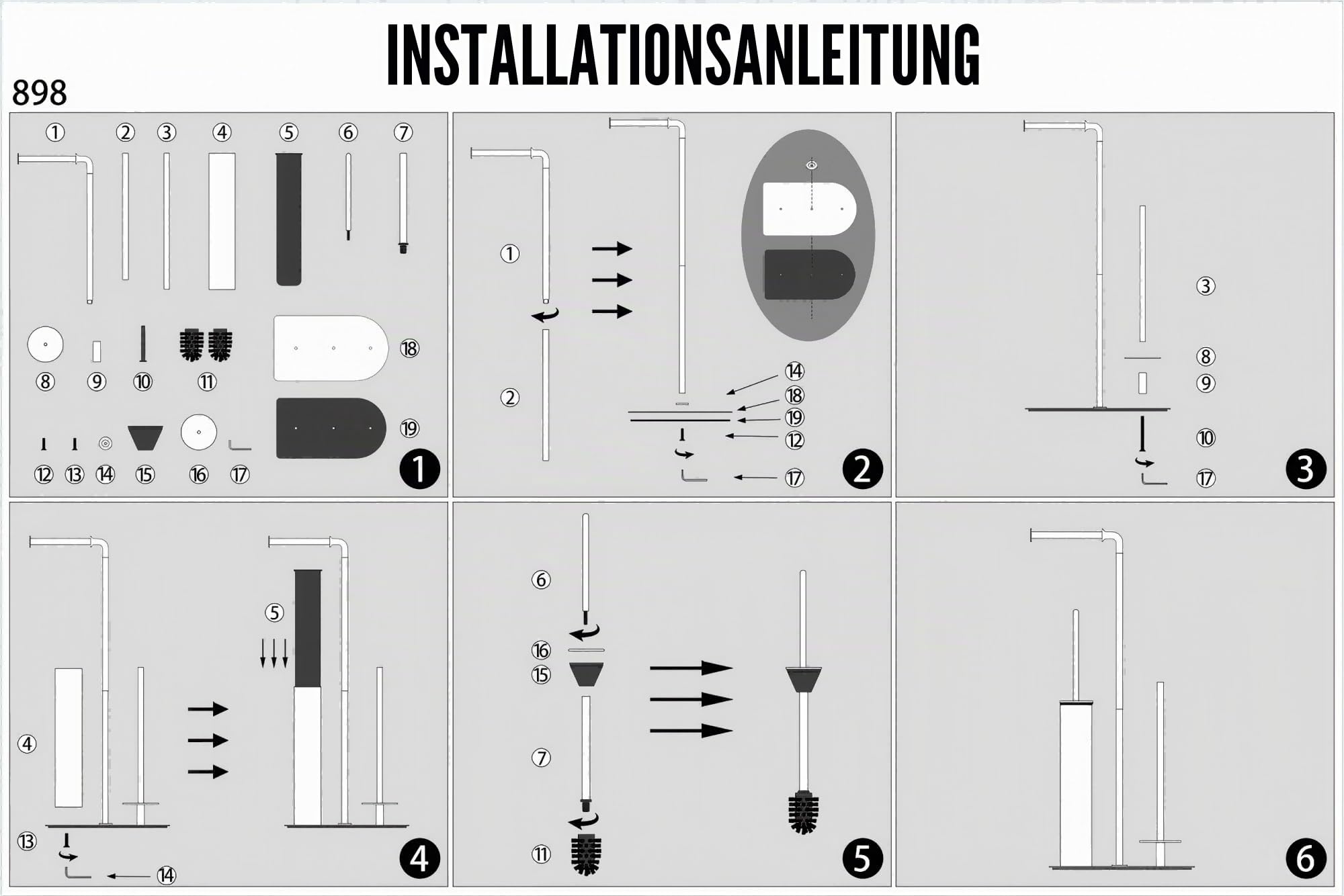 Toilettenpapierhalter mit WC Bürste und Aufbewahrung, freistehender klopapierhalter für Badezimmer und Gästetoiletten, schwarzer Wc garnitur aus Edelstahl rostfrei und ohne Bohren (Chrom)