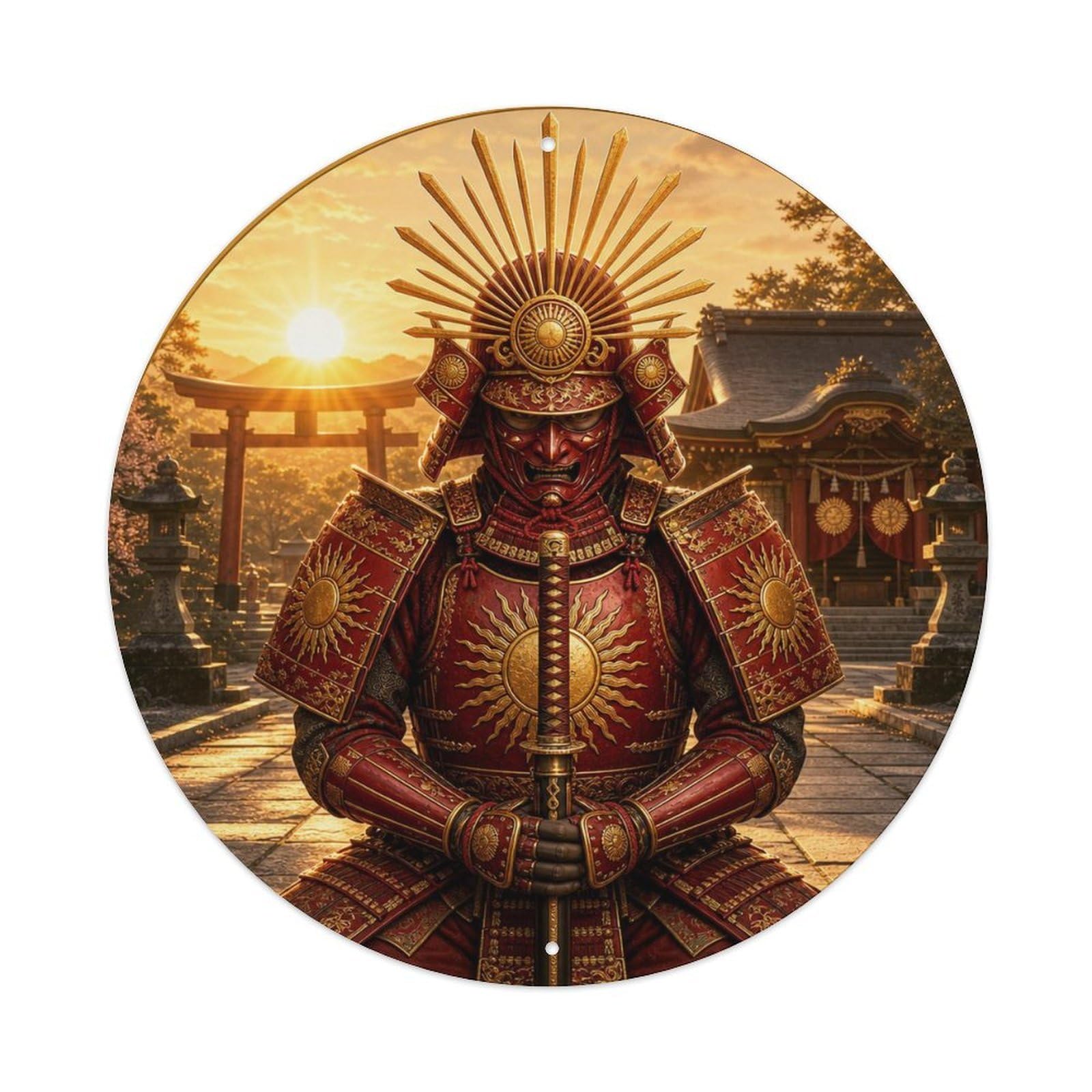 Okngb Style Ronin Crimson Dawn Kneeling Honor Stance Samurai Crest Metal Tin Sign Plaque Wall Decor For Cafe, Man Cave, Club Bar, Office, Home Garden Round Metal Poster 8X8inch