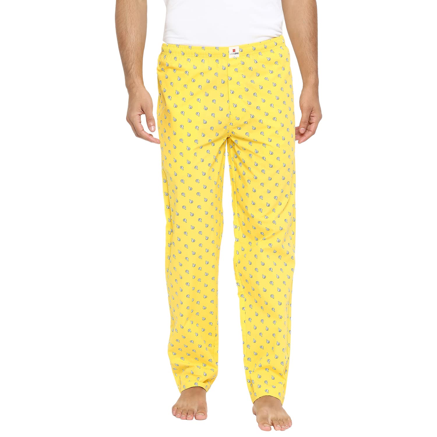 underjeans by Spykar Men Yellow Printed Cotton Lounge Pants-picture-11
